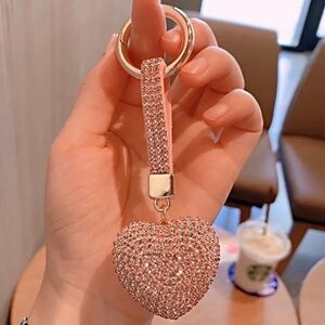 NEW 💕 Pink Rhinestone Heart Keychain / Purse Charm